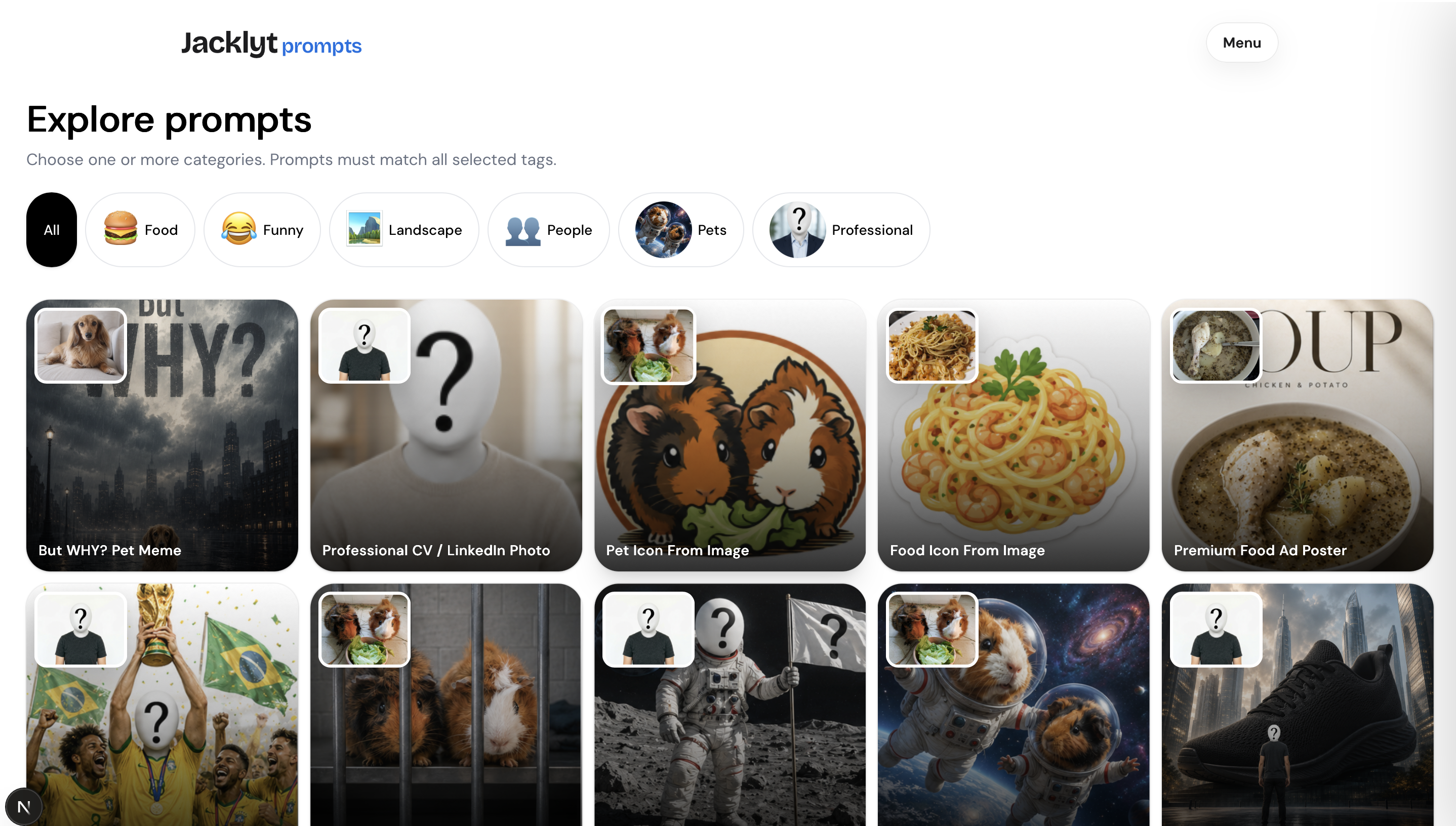 Screenshot of the prompt template gallery