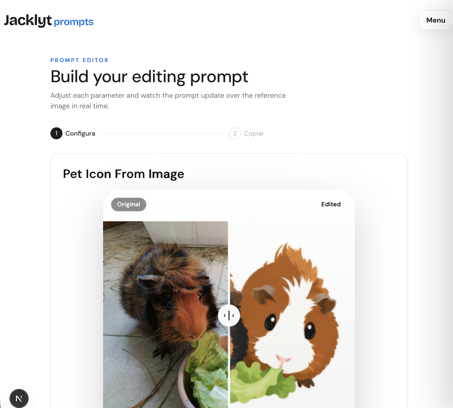Screenshot of a prompt template page with the builder
